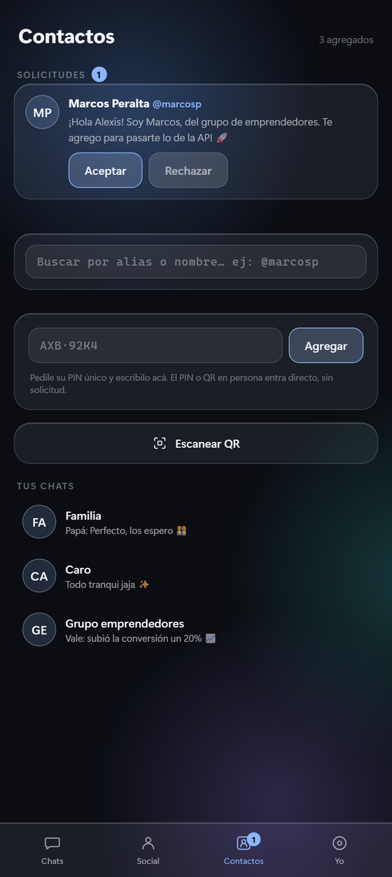 Contactos, solicitudes y alias en GloxPin